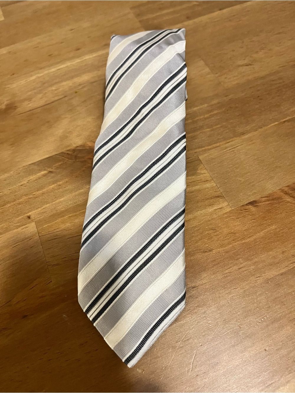 Moschino Vtg Silk Silver and Black Diagonal Stripe Tie